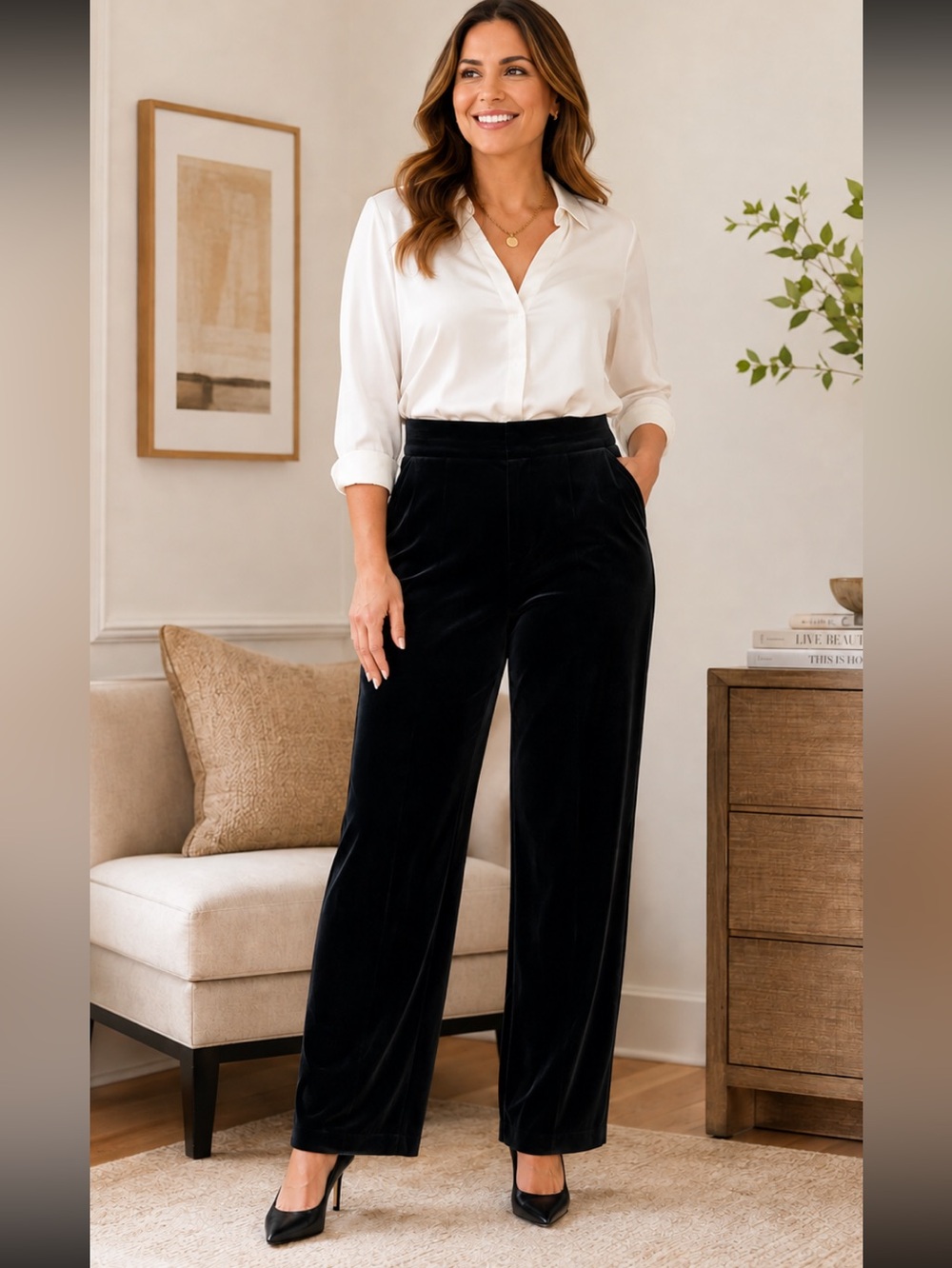 Russ Women’s vintage velvet high waisted with pockets Pants Black Sz 14